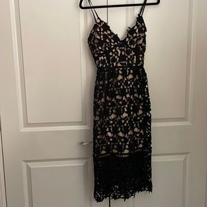 Amazon black lace midi dress with nude underlay